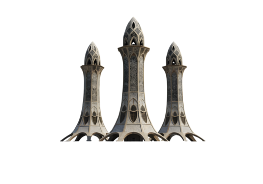 Ornate Stone Spires Trio on transparent background
