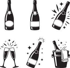Vector illustrations of several champagne icons