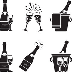 Vector illustrations of several champagne icons