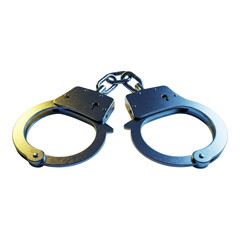 Metal handcuffs isolated on transparent background used by police to arrest criminals