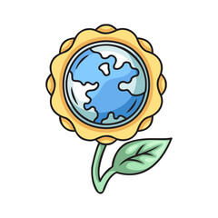 Stylized Earth Flower Icon with Leaf on Transparent Background Representing World Environment Conservation and Global Ecology Themes