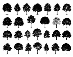 Fototapeta premium Set of trees silhouette isolated on white background 