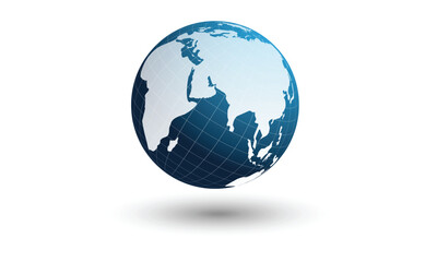 Globe illustration showing Asia, Europe and Australia with shadow effect