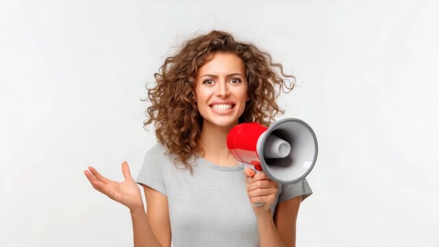 Young woman promoting a cause with enthusiasm and a megaphone