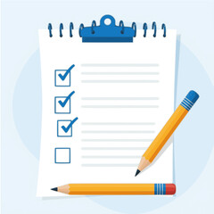 Paper Clipboard with Pencil &mdash; 3D Notepad, Task Management, To-Do Checklist, and Exam Paper Icon Illustration Isolated on Transparent Background