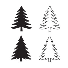 Fototapeta premium Christmas Tree Silhouette and Outline Vector Set – Holiday Pine Tree Design