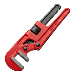 Fototapeta premium Red pipe wrench isolated on transparent background, adjustable tool for plumbing