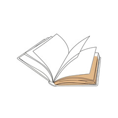 Vector art of a simple, clean line drawing of an open book with pages fanning out, showcasing blank pages ready for text or images, isolated on a, representing knowledge and literature