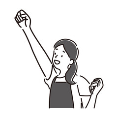 楽しく仕事をする若い笑顔の女性保育士のシンプルな白黒の線画イラスト素材