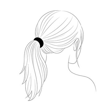 Vector art of back view of a womans head with her hair tied in a ponytail