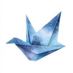 Celestial Blue Origami Crane Watercolor Painting
