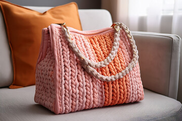 Chunky knit handbag encouraging youth to explore texture, color, and personal style
