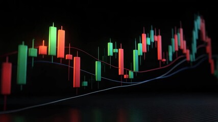 Colorful candlestick chart financial graph stock market data trading analysis investment digital display market trend green and red bars black background financial technology market fluctuation - Powered by Adobe