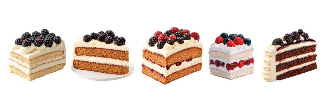 Indulge in a symphony of berry topped layered cake slices each a tempting on transparent background