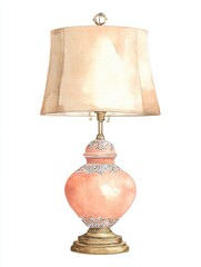 Elegant Peach Table Lamp Watercolor Painting with Beige Lampshade