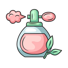 Stylized Perfume Bottle With Pink Scent Spritz And Mint Accents Illustrated With Cartoon Style On Transparent Background