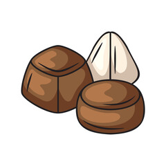 Three Brown Chocolate Candies and One White Candy on Transparent Background Detailed Vector Illustration