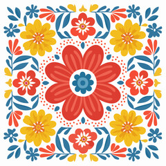 Fototapeta premium Colorful floral design with symmetrical pattern and decorative elements