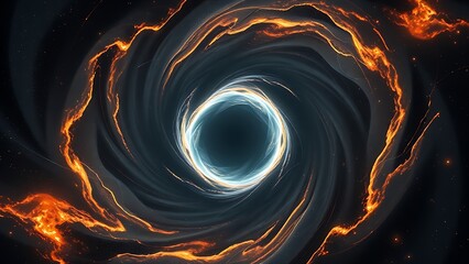 A dark matter vortex warping the fabric of spacetime, with light bending into impossible shapes.