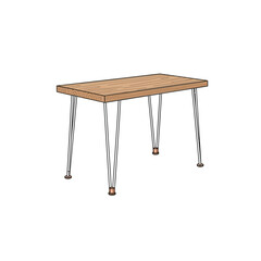 Vector art of a simple wooden table with metal hairpin legs, isolated on a, perfect for modern home decor or design projects