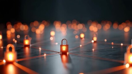 Glowing lock network security digital protection cybersecurity data safety connected system secure connection technology concept glowing light dark background glowing padlock digital network surface - Powered by Adobe
