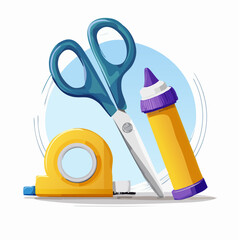 Craft supplies scissors tape measure and glue stick illustration