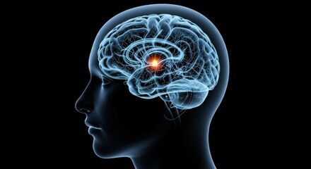 Obraz premium Glowing human brain anatomy with neurons firing and synapses connecting