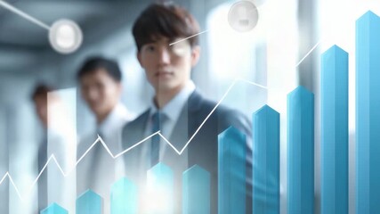 Businessman digital financial graph growth chart data analysis office technology rising bar graph line chart success corporate environment professional attire investment economy business strategy - Powered by Adobe