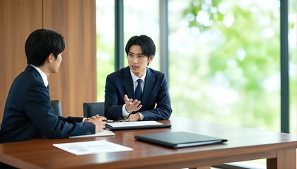 男性ビジネスマン同士の真剣な打ち合わせ