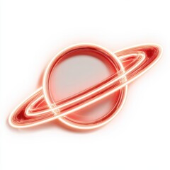 Naklejka premium Glowing Orange Neon Planet with Rings on White