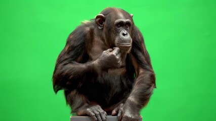 Pensive Chimpanzee on Green Screen