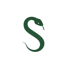 Fototapeta premium Stylized S letter shaped like a coiled green snake on a white background, representing a logo or symbol