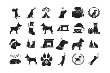 Christmas Pet Silhouette Vector Bundle | Cute Dog and Cat Holiday Collection