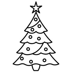 Minimal line art of a decorated christmas tree with ornaments