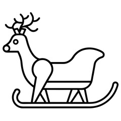 Thin line illustration of a reindeer pulling a sleigh