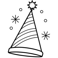 Simple line art christmas party hat with sparkles