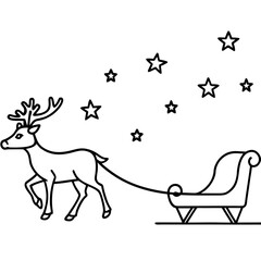 Minimal outline of reindeer pulling santa s sleigh christmas design