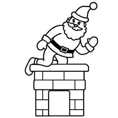 Classic line art of santa claus descending a chimney