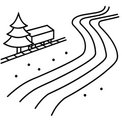 Minimal line art of sleigh tracks in snow