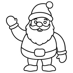Simple outline of santa claus waving hand on white background