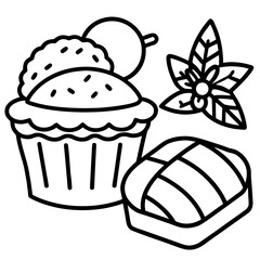 Christmas bakery line art featuring pie and bread