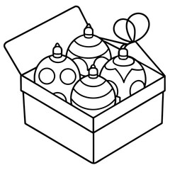 Christmas baubles outline inside a gift box illustration