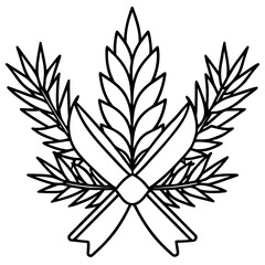 Elegant pine branches and ribbon line art illustration