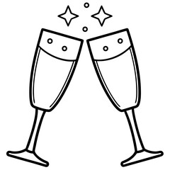 Thin outline of festive champagne glasses for celebrations