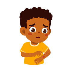 African Descent Boy Looking Anxious with Skin Rash on Arm with Concerned Expression