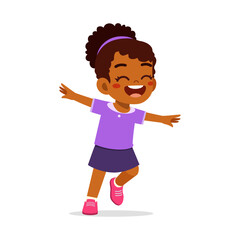 Happy African Girl Running with Open Arms Smiling and Joyful Illustration