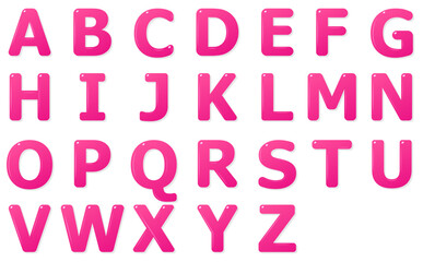 ピンクのぷっくりツヤツヤした大文字アルファベットのイラストセット