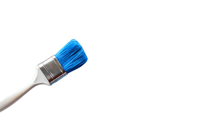 Close up of a blue paintbrush with bristles, isolated on transparent background