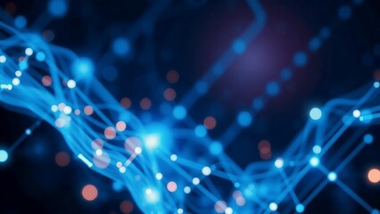 Vibrant abstract digital network showcasing glowing blue lines and interconnected data nodes, representing advanced technology, information flow, and artificial intelligence