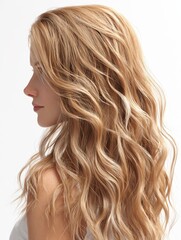 Obraz premium This image features long wavy blonde hair with beautiful curls, showcasing an elegant and stylish hairstyle.
